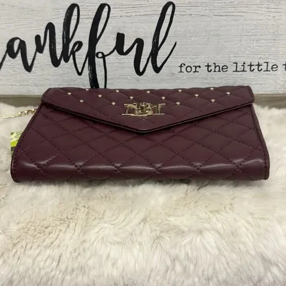 Badgley Mischka Plum Diamond Quilt Convertible Crossbody Bag Vegan NEW NWT - Picture 6 of 14